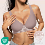 OEAK Womens Deep V Bras Wireless Comfortable Bra Supportive No Underwire Bras Tshirt Push Up Bralettes Plunge Seamless Bra Grey 3XL