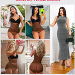 Nebility Shapewear for Women Tummy Control Bodysuit Faja Body Shaper Waist Trainer Snatched Corset Body Suit (Brown, Large)