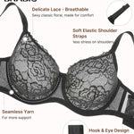 BRABIC Minimizer Bras for Women Full Coverage Seamless Unlined Lace Bra with Underwire Support for Large Breasts, T-Shirt Bra, 38D, Black