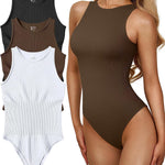 OQQ Women's 3 Piece Bodysuits Sexy Ribbed One Piece Sleeveless Halter Neck Tops Leotard Summer Trendy