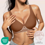 OEAK Womens Deep V Bras Wireless Comfortable Bra Supportive No Underwire Bras Tshirt Push Up Bralettes Plunge Seamless Bra Cinnamon S
