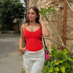 Nebility Red Bodysuit for Women Tummy Control Shapewear Body Suits V Neck Seamless Body Shaper
