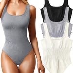 OQQ Women's 3 Piece Bodysuits Sexy Ribbed Sleeveless Square Neck Tank Tops Leotard 2025 Trendy Outfits Black Grey Beige