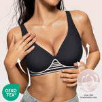 OEAK Womens Deep V Bras Wireless Comfortable Bra Supportive No Underwire Bras Tshirt Push Up Bralettes Plunge Seamless Bra Carbon Black M