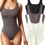 OQQ Women's 3 Piece Bodysuits Sexy Ribbed Sleeveless Square Neck Tank Tops Leotard 2025 Trendy Outfits
