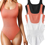 OQQ Women's 3 Piece Bodysuits Sexy Ribbed Sleeveless Square Neck Tank Tops Leotard 2025 Trendy Outfits