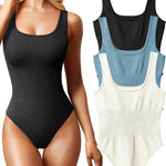 OQQ Women's 3 Piece Bodysuits Sexy Ribbed Sleeveless Square Neck Tank Tops Leotard 2025 Trendy Outfits