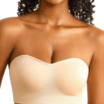 PRETTYWELL Strapless Bra for Women Comfort Non-Slip Seamless Padded Bandeau Bras Wireless Tube Top Bra with Multi-Way Straps Beige