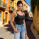 EUYZOU Women Tummy Control Shapewear Cami Tank Tops, Black/White L