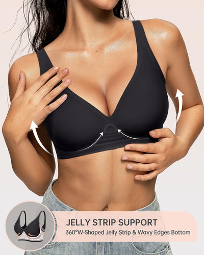 OEAK Womens Deep V Bras Comfortable Bra Support Push Up Bralettes Low Cut no Underwire Bra Plunge Seamless Tshirts Bras XX-Large Black