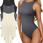 OQQ Women's 3 Piece Bodysuits Sexy Ribbed One Piece Sleeveless Halter Neck Tops Leotard Summer Trendy