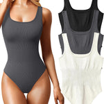 OQQ Women's 3 Piece Bodysuits Sexy Ribbed Sleeveless Square Neck Tank Tops Leotard 2025 Trendy Outfits