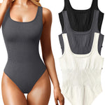 OQQ Women's 3 Piece Bodysuits Sexy Ribbed Sleeveless Square Neck Tank Tops Leotard 2025 Trendy Outfits Black Darkgrey Beige