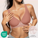 OEAK Womens Deep V Bras Wireless Comfortable Bra Supportive No Underwire Bras Tshirt Push Up Bralettes Plunge Seamless Bra Dusty XXL