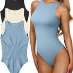 OQQ Women's 3 Piece Bodysuits Sexy Ribbed One Piece Sleeveless Halter Neck Tops Leotard Summer Trendy