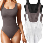 OQQ Women's 3 Piece Bodysuits Sexy Ribbed Sleeveless Square Neck Tank Tops Leotard 2025 Trendy Outfits