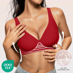 OEAK Womens Deep V Bras Wireless Comfortable Bra Supportive No Underwire Bras Tshirt Push Up Bralettes Plunge Seamless Bra Red M