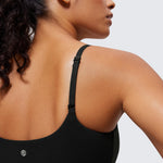 CRZ YOGA Butterluxe Adjustable Spaghetti Strap Sports Bras for Women - Scoop Neck Wireless Padded Yoga Workout Crop Top Black Small