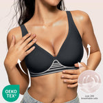 OEAK Womens Deep V Bras Wireless Comfortable Bra Supportive No Underwire Bras Tshirt Push Up Bralettes Plunge Seamless Bra Cool Black XXL