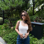 OQQ Women's 3 Piece Bodysuits Sexy Ribbed Sleeveless Square Neck Tank Tops Leotard 2025 Trendy Outfits Black Coffee White