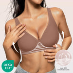 OEAK Womens Deep V Bras Wireless Comfortable Bra Supportive No Underwire Bras Tshirt Push Up Bralettes Plunge Seamless Bra Coffee M